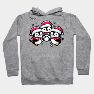 Adorable Cute Penguin Santa Hat Winter Snowball Fight Hoodie